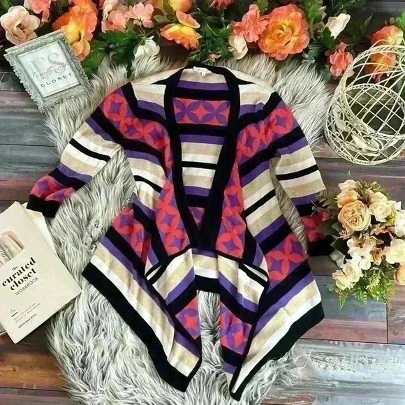 Minnie Rose 100% Cotton Patterned Cascade Waterfall Open Draped Cardigan Wrap - Picture 6 of 8